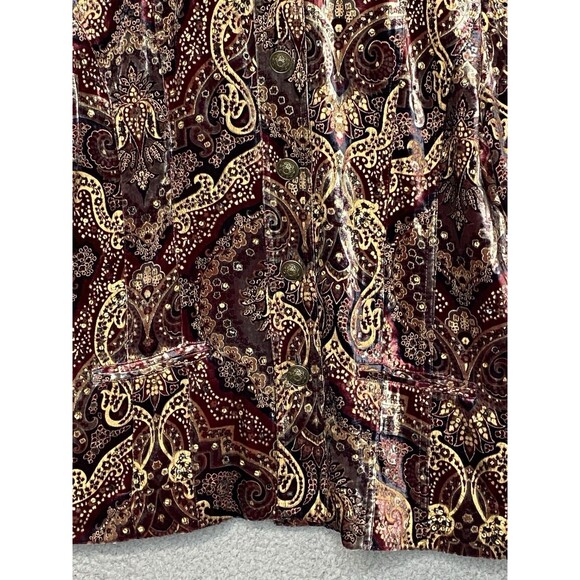 VTG Velvet Blazer XL 90s Y2K Boho Paisley Jacket Gold Burgundy Rayon Silk USA - Picture 3 of 16